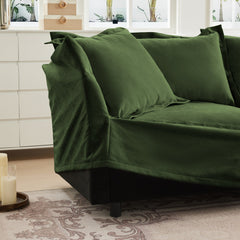 Slip-covered Armchair with 1 Big Back Cushion and 2 Big Toss Pillows, Single Deep Seat Comfy Single Couch Sofa Multiple Large Soft Pillows, Chenille Fabric, Green