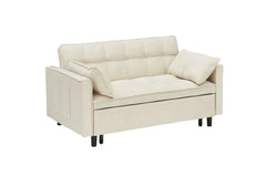 55-inch Beige velvet sofa bed, elegant and convenient, with storage pockets, cleverly interpreting the three-in-one conversion
