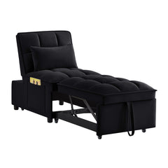 4 in1 Multi-Function Single Sofa Bed with Storage Pockets,Tufted Single Pull-out Sofa Bed with Adjustable Backrest and Pillows ,Convertible  Chaise Lounge,Black
