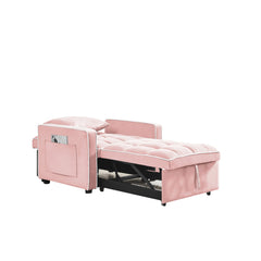 Modern Velvet Three-in-One Sofa Bed Chair with Adjustable Backrest in Pink