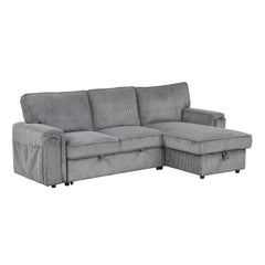 U_STYLE Upholstery Sleeper Sectional Sofa with Storage Bags and 2 cup holders  on Arms