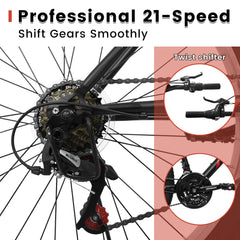 A26338 26 Inch Carbon Steel Frame Mountain Bike,21-Speed Dual V-Brake, Adult and Teens Bicycle for Mountain