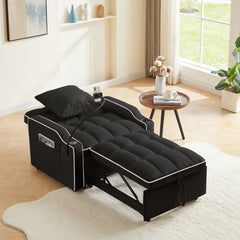 Convertible 3-in-1 Sofa Bed with Multi-Pockets and Adjustable Sleeper in Black Velvet