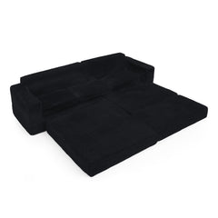 Modern Minimalist L-Shape Modular Sectional Sofa Bed with Corduroy Fabric in Black
