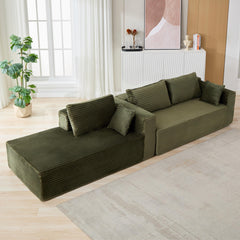 Compression Sectional Couch with Comfy Chaise, Boneless L Shape Sofa with Deep Seat, Minimalist Modular Couches Sleeper for Living Room Bedroom Apartment Lounge,corduroy,Green