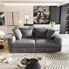104.3 ' Plush Corduroy 4-Seat Sofa, Modern Comfy Upholstered Sofa Cloud Couch, Deep Seat Couches with Soft Pillows and 3 Ottomans, Convertible Sofa Lounge Chair, for Living Room,Apartment,Office,Grey
