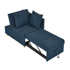 Convertible Sleeper Sofa Chair Adjustable Backrest Recliner with Pullout Sofa Bed with Wheels, Modern Linen Fabric for Living Room for Tight Spaces, Blue