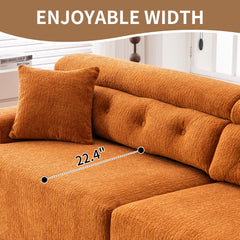 LY-029 Reconfigurable 4-Seater Sectional Sofa with Wood Grain Chenille Fabric, Amber Orange Modular Sofa with 2 Pillows, High-Density Sponge Couch for Living Room & Apartment