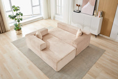 Compression Sectional Couch with Comfy Chaise, Boneless L Shape Sofa with Deep Seat, Minimalist Modular Couches Sleeper for Living Room Bedroom Apartment Lounge,corduroy,Beige