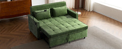 Convertible Loveseat Sofa Bed with Adjustable Backrest, USB Ports, Phone Holder, Side Pockets, Green Chenille, 56.9'