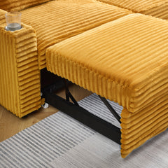 80-inch two-in-one pull-out sofa, foldable and hidden reclining function, corduroy fabric, equipped with cup holder and pillow, easily adaptable to living room space, orange