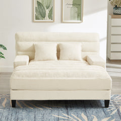 Modern Chaise Lounge Sofa 57.1' Sofa Bed Chenille Upholstered Lounge Sofa Chair with Adjustable Backrest and LED Light Strip, Beige