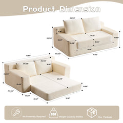 Loveseat Sofa, Comfortable Deep Seat Sofa Bed, Modern Small Corduroy Couch for Living Room Bedroom,Reversible Cushion with Pillows,No Assembly Required,White