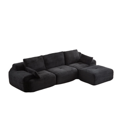 Modern Memory Foam Compressed Sofa,Large Sectional Couches for Living Room,Pet-Friendly Cloud Modular Sectional Sofa,Corduroy Fabric,Extra Deep Loveseat,No assembly required, Black