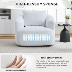 360° Swivel Round Upholstered Comfy Chair With One Soft Pillow, Teddy Fleece High-Resilience Sponge Single Sofa, No Assembly for Living Room, Bedroom, Apartment, White