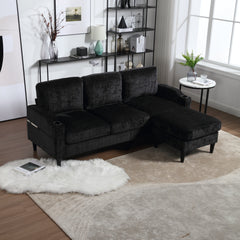 UNITED  WE WIN Sofa for three, solid wood frame, Chenille fabric, side pocket, with two cup holders, footstool with storagestorage sofa /Living room sofa cozy sectional  sofa