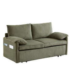 MH'' 64.5 Inch Sleeper Sofa Bed  3-in-1 Adjustable Sleeper with Pullout Bed   2 Pillows and Side Pockets  Soft Corduroy Convertible Sleeper Sofa Bed for Living Room Bedroom Apartment Office
