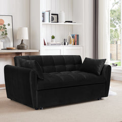 65 '3-in-1 foldable large size sofa bed, modern velvet double sofa, sofa bed with adjustable back, storage bag and pillow, suitable for living room, bedroom (biack)
