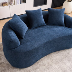 LY-025S Curved Loveseat Blue Full Compression Sponge Sofa, 30D Chenille No-Assembly Compact Sofa for Small Spaces & Apartments, 65'L, 300 lbs, 3 Pillows