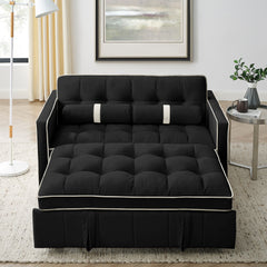 Modern 55.5' Pull Out Sleep Sofa Bed 2 Seater Loveseats Sofa Couch with side pockets, Adjsutable Backrest and Lumbar Pillows for Apartment Office Living Room