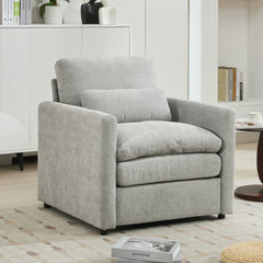 Cozy Upholstered Armchair Oversized Comfy Cloud Sofa Double Cushion Single Sofa in Light Grey Chenille, 31.9'