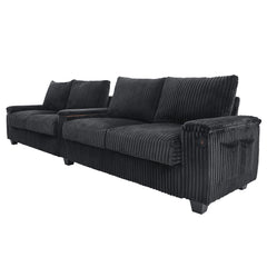 Modern 4-Seater Corduroy Sofa Couch with USB Ports and Hidden Storage in Black