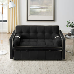Modern 55.5' Pull Out Sleep Sofa Bed 2 Seater Loveseats Sofa Couch with side pockets, Adjsutable Backrest and Lumbar Pillows for Apartment Office Living Room