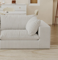 39.8' Cloud Sofa,Corduroy Fabric,Deep Seat Couches,Double-layer design,Removable  Cushion,No Assembly, DIY Combination for Living room, Bedroom,Conference room ,Apartment,White
