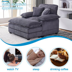 56.3 Inch Corduroy single sofa With  2 toss pillows and a ottoman ,Comfy Sofa- Deep Seat Couch for Living Room