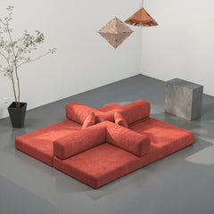 78.8inch  Modular Sectional Sofa, Convertible Pudding Block Sofa, Floor Standing Sofa Bed Arm Comfort Sofa Bed, Compression Sofa for Living Room and Bedroom -  (Orange)