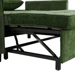 Convertible Loveseat Sofa Bed with Adjustable Backrest, USB Ports, Phone Holder, Side Pockets, Green Chenille, 56.9'