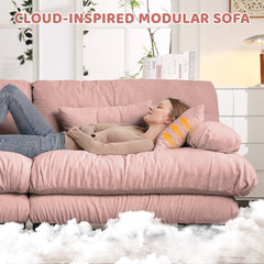 3-Seater Sectional Sofa Modular Deep Seat Sofa Couch , Chenille Sofa Soft Comfy Upholstered Furniture for Living Room, Apartment, Studio, Office,Chenille Pink