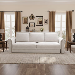 93.7' King Pull Out Sofa Bed, Chesterfield Sofa, 3-in-1 Velvet Convertible Sleeper Sofa with Nailhead Trim & Rolled Arm, Multi-Functional Sofa Bed for Living Room, Bedroom, Apartment, Office, Beige