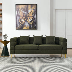 81Inch Oversized 3 Seater Sectional Sofa, Living Room Comfort Fabric Sectional Sofa - Deep Seating Sectional Sofa, Soft Sitting with 3 Pillows for Living Room, Bedroom, Office Green teddy (W834S00033)