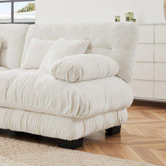 3-Seater Sectional Sofa Modular Deep Seat Sofa Couch , Chenille Sofa Soft Comfy Upholstered Furniture for Living Room, Apartment, Studio, Office,Chenille White