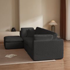 Cloud Sectional Couch for Living Room, Convertible L-Shape Sofa with Ottoman, 3 Seater Modular Design in Gray Chenille Fabric, 110 inches