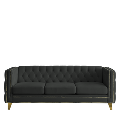 {Contact us for 3D modeling} Velvet Sofa for Living Room,Buttons Tufted Square Arm Couch, Modern Couch Upholstered Button and Metal Legs, Sofa Couch for Bedroom, Black Velvet(W834S00022)