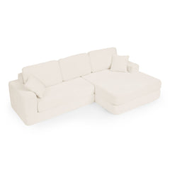 Modern Minimalist Corduroy L-Shaped Modular Sectional Sofa Bed, Beige, Foam Interior