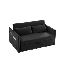 MH' Sleeper Sofa Bed w/USB Port, 3-in-1 adjustable sleeper with pull-out bed, 2 lumbar pillows and side pocket, soft velvet convertible sleeper sofa bed, suitable for living room bedroom