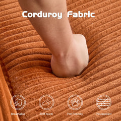 Loveseat Sofa, Comfortable Deep Seat Sofa Bed, Modern Small Corduroy Couch for Living Room Bedroom,Reversible Cushion with Pillows,No Assembly Required,Orange