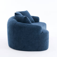 LY-025S Curved Loveseat Blue Full Compression Sponge Sofa, 30D Chenille No-Assembly Compact Sofa for Small Spaces & Apartments, 65'L, 300 lbs, 3 Pillows
