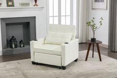 Futon Chair Bed Convertible Chair 3-in-1 Pull Out Sleeper Chair Beds with USB Ports,Wear-resistant and Anti-scratch,  Armchair Bed Sleeper for Living Room (White Leather)