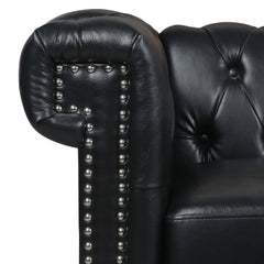 Traditional Black PU 3-Seater Sofa with Removable Cushions and Birch Legs, 83.66 Inch Width