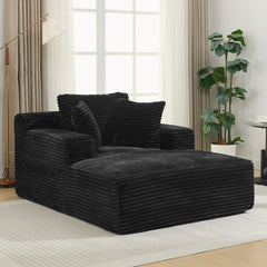Modern Black Corduroy Chaise Lounge Sofa Bed with Removable Pillows, 48.8' Upholstered Sleeper Sofa