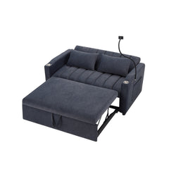 Convertible Sofa Bed Loveseat with USB Ports, Side Pockets, Cup Holders, and Phone Holder in Blue Grey Bella Fabric, 55.9'