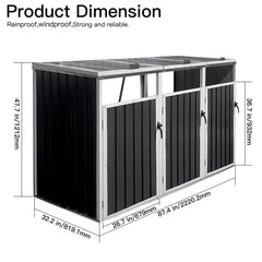 87 Inch Extra Large Heavy Duty Outdoor Metal Garbage Bin Shed For 3 Trash Cans (SAK34981)