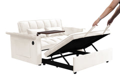 55.5 '3-in-1 foldable sofa bed, modern velvet double sofa, sofa bed with adjustable back, storage bag and pillow, hidden living room laptop desk with USB port, suitable for living room, bedroom(BEIGE)