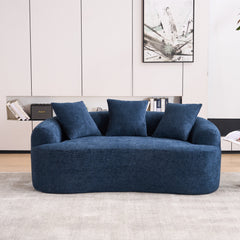 LY-025S Curved Loveseat Blue Full Compression Sponge Sofa, 30D Chenille No-Assembly Compact Sofa for Small Spaces & Apartments, 65'L, 300 lbs, 3 Pillows