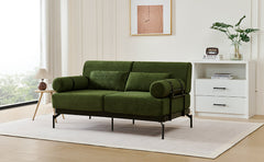Modern Loveseat Sofa 2-Seater with USB Ports, Cylindrical Armrests, Green Chenille, 59 Inch