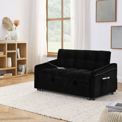 Loveseats Sofa Bed with Pull-out Bed,Adjsutable Back and Two Arm Pocket,TypeC and USB Charging with Copper nail,Black (47'x53'x31')